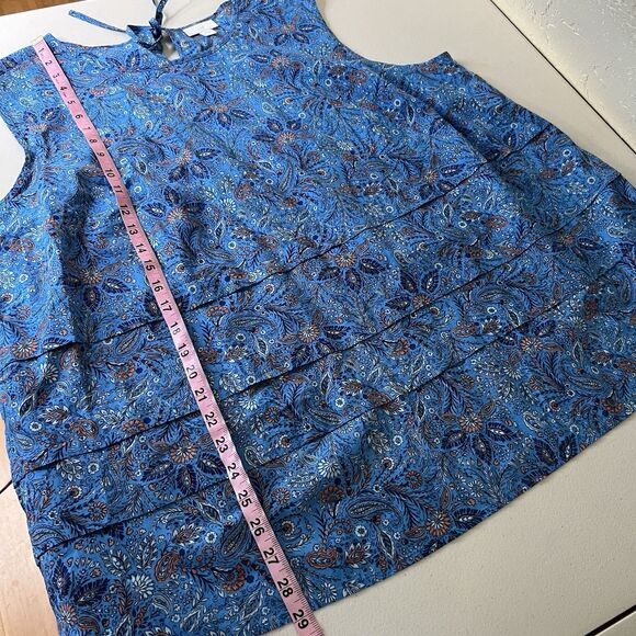 J Jill Top Womens 3X Blue Cotton Paisley Boho Tiered Cap Sleeve Keyhole Back - Picture 5 of 9